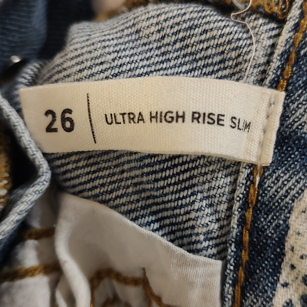 Pacsun Ultra High Rise Slim Button Fly Butterfly Theme Blue Jeans Size 26 - Picture 7 of 8